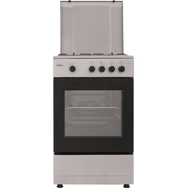 SM450BSS, 4 arzatoare, latime 50 cm, dispozitiv siguranta plita si cuptor, gri