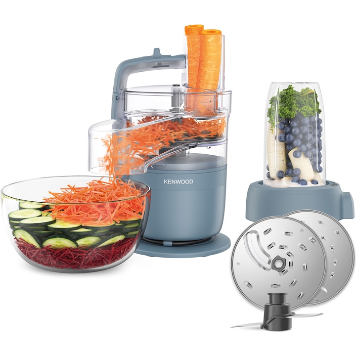 Robot de bucatarie compact KENWOOD MultiPro Go FDP23.380GY, 900W, vas 1.3L, blender 600 ml, 2 trepte viteza, functie 360 Express Serve pentru feliere/razuire nelimitata, gri
