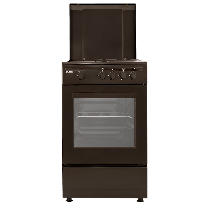 Aragaz Samus SM450MBS, Cuptor pe gaz- 49 L, 4 arzatoare, Maro