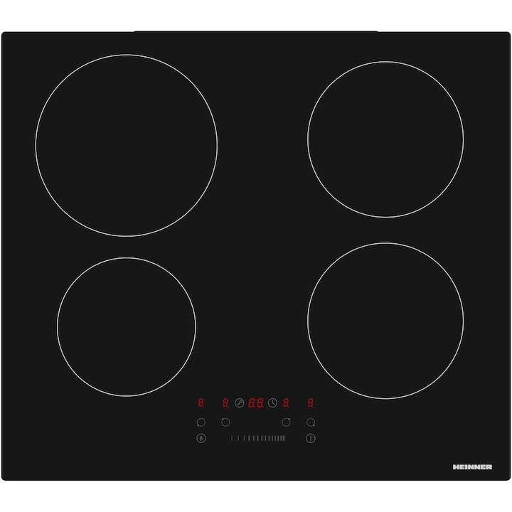Plita incorporabila Heinner HBHI-M4ZBSTC, Inductie, 4 zone de gatit, Boost, Control touch, Timer, Protectie copii, Indicator caldura reziduala, 60 cm, Negru