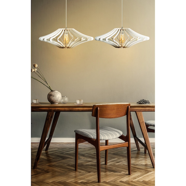 Candelabru scandinav elegant îngeraș (2 piese), MDF alb, lungime soclu 19 cm, diametru 47 cm, cablu reglabil, E27 Max 40W | Perfect pentru spații moderne