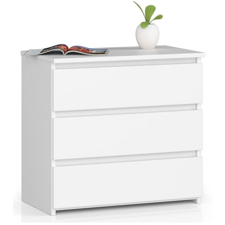 Noptiera cu 3 sertare, PAL laminat 16 mm, 60x35x57 cm, alb