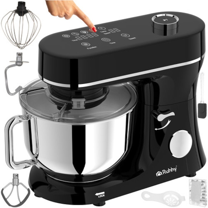 Robot de bucătărie RUHHY cu vas încălzit, 6,2 l - 2200W - Negru/Argintiu