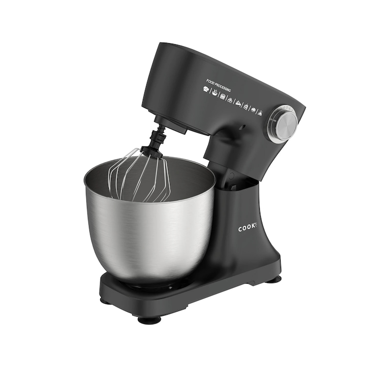 Robot de Bucatarie COOK IT Kitchen Machine Plus - 800W - Bol Inox 4.5L - 12 viteze si Pulse – Mixer de bucatarie cu 3 accesorii – Blocaj siguranta – Functie Turbo – Mancaruri si Patiserie