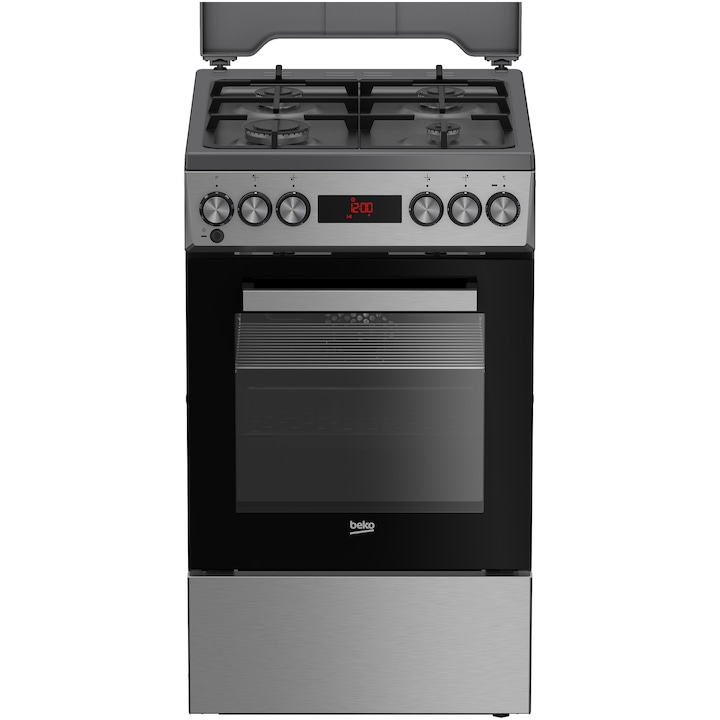 Aragaz Beko FSM52331TXDS, Mixt, 4 arzatoare, 3D cooking, Cuptor electric, High-Efficiency Gas Burner. Gatire asistata de abur, SteamShine Cleaning, 8 functii, 50 cm, Clasa A, Inox