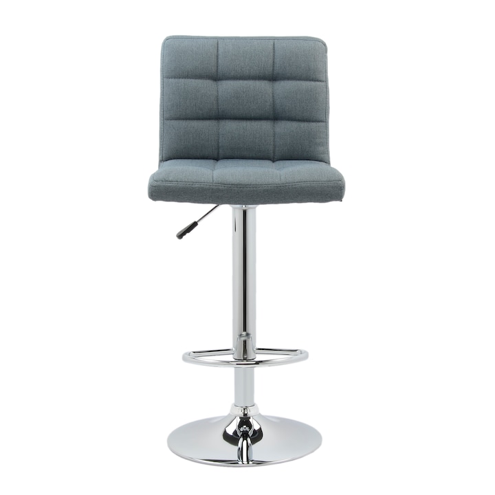 Scaun de bar cromat Kring 21, tapiterie material textil, inaltime reglabila, Gri