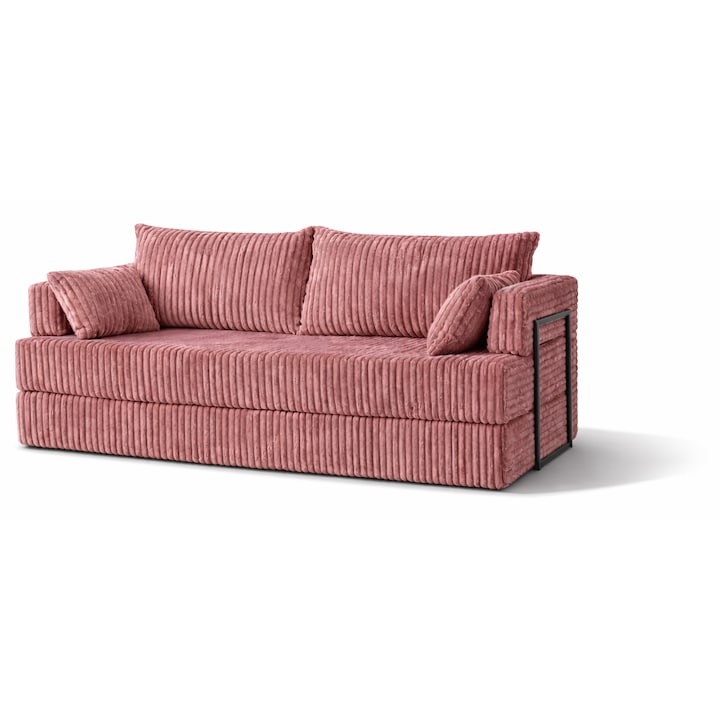 Canapea extensibila 3 locuri Tilia, catifea premium 420g/mp, T62 Roz, 190x82x90 cm, montaj rapid, canapea living / canapea pat