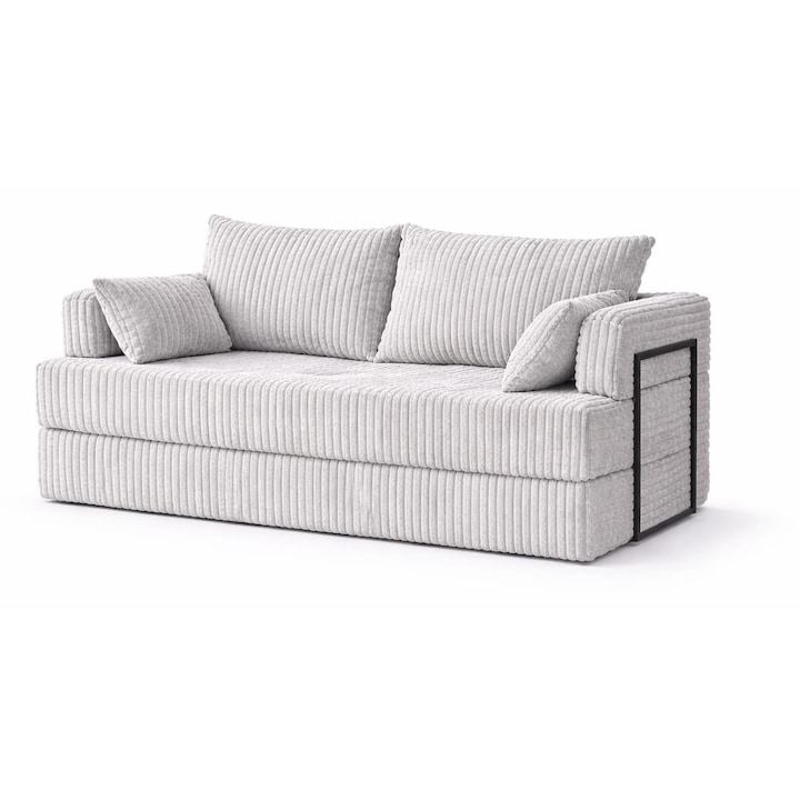 Canapea extensibila Tilia, catifea Premium, 420g/mp, T86 gri-silver, 190x82x90cm, montaj rapid, roluita, Euro Mega