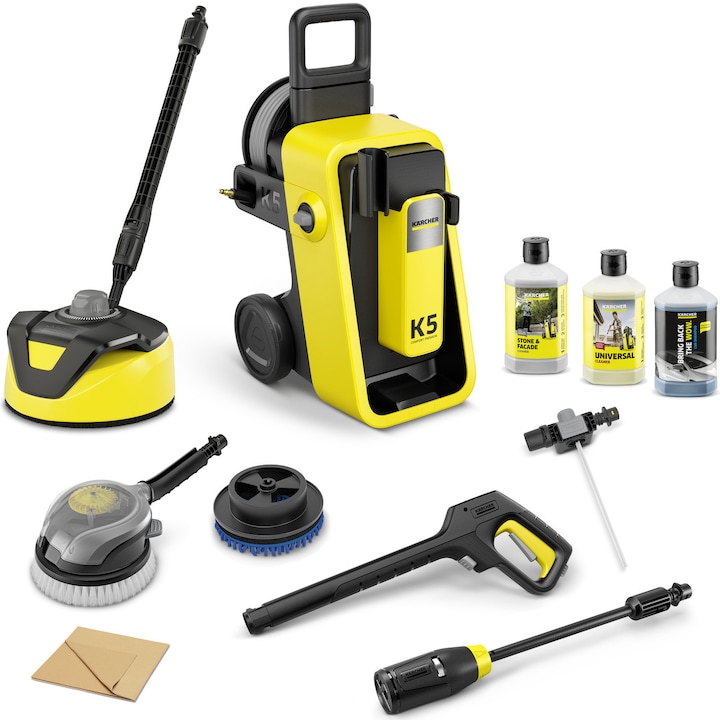 Aparat de spalat cu presiune Karcher K 5 Comfort Premium Car & Home, putere 2100 W, presiune maxim 145 bar, debit maxim 500 l/h, lance 4 in 1 Multi Jet, furtun presiune 10 m, contine: Set pentru casa + Set curatare auto + detergent