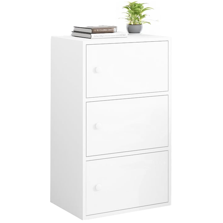 Comoda MUVU Furniture Factory, 3 Sertare, 40 x 30 x 78cm, Pal, Alb, mare