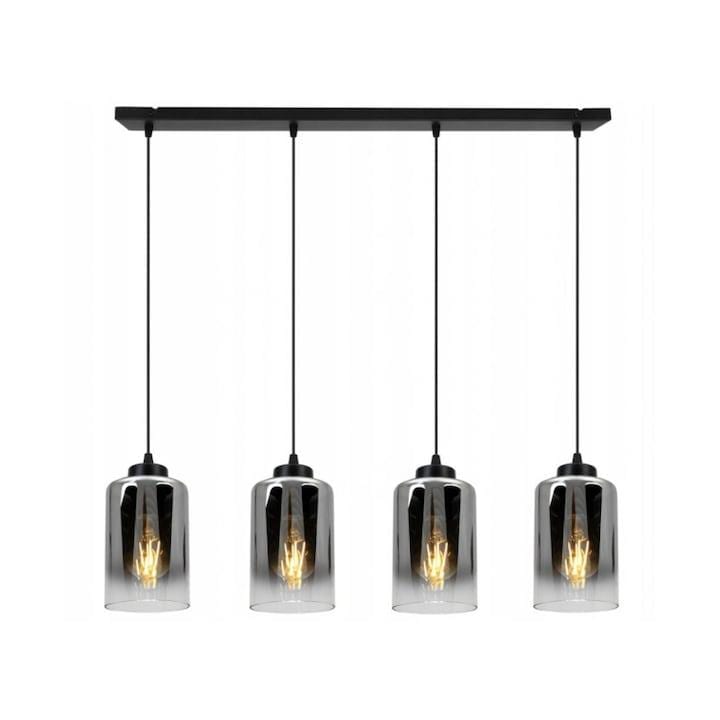 Plafoniera suspendata, Light Home, Hella, reglabile, Lungime 90 cm, Latime 75 cm, Abajur 10 cm, E27, 4 punct de lumina, sticla, Negru/Auriu