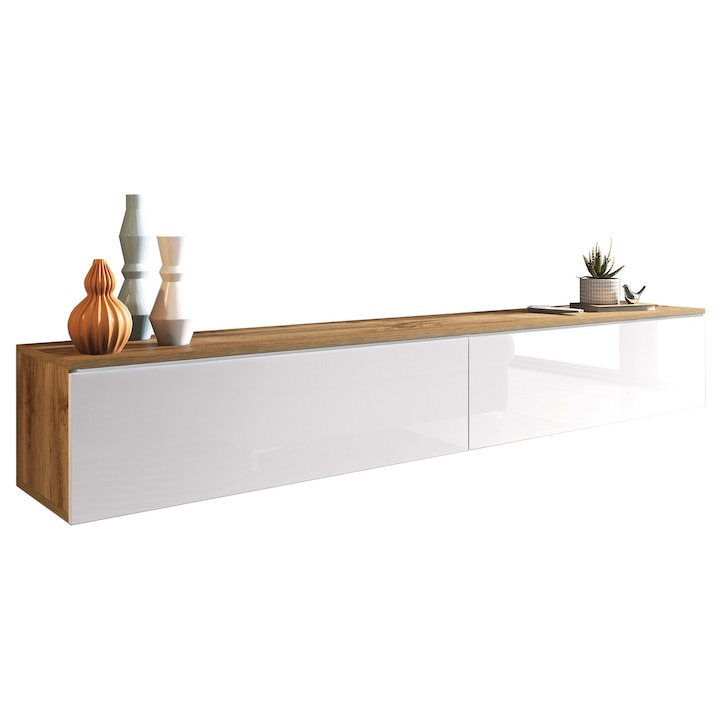 Comoda TV Dlone 180, MIRJAN 24, wotan / alb lucios, 180x30x33 cm