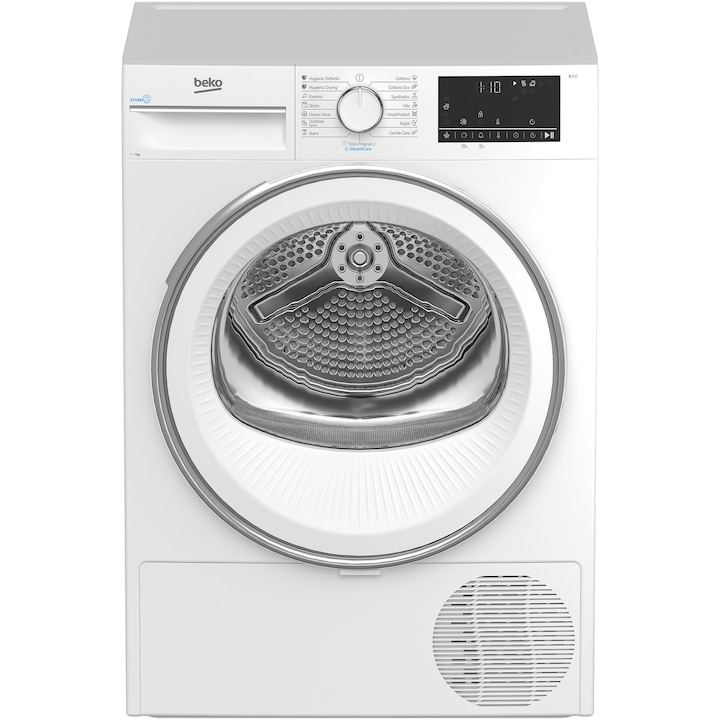 Uscator de rufe Beko B3T41242, 7 kg, Clasa C, Pompa de caldura Eco Gentle, Aquawave, Optisense, Alb