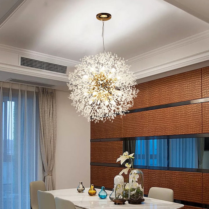 Lustra cristal Modern Glob Sticla Efect Cristal Elegant L17/350 Auriu pentru living sau dormitor, dulie E14
