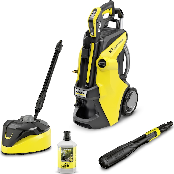 Aparat de spalat cu presiune Karcher K7 Smart Control Home Flex, putere 3000 W, motor racit cu apa, 180 bar presiune maxima, 600 l/h debit maxim, furtun de presiune Premium Flex 10 m, perie exterior T7, Bluetooth, pistol G180Q Smart Control