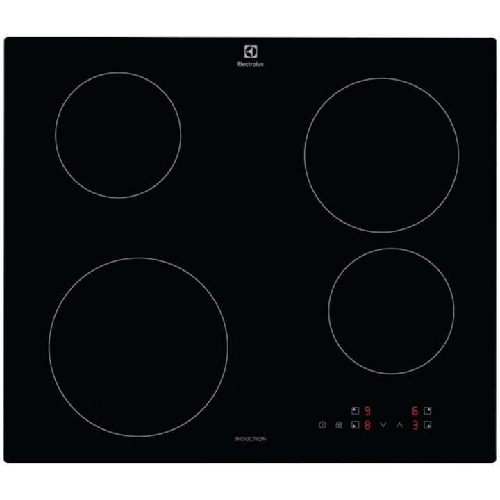 Plita incorporabila Electrolux LIB60424CK, Inductie, 4 zone de gatit, Control Touch, Booster, Blocare de siguranta pentru copii, 60 cm, Negru