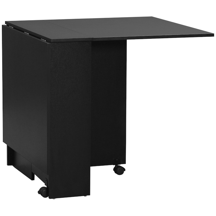 Masa extensibila, Homcom, lemn, 4-6 persoane, pliabila cu roti, 75x140x74cm, negru