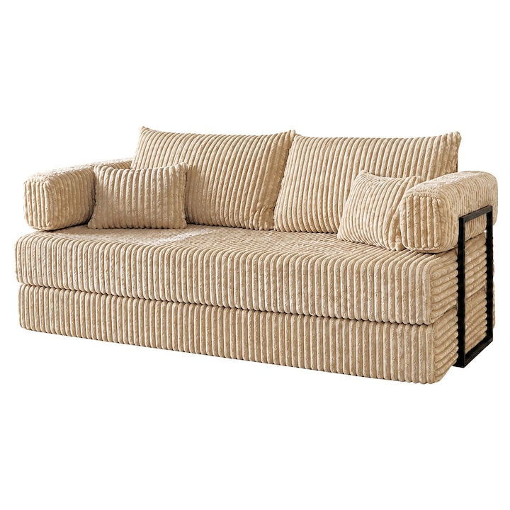 Canapea extensibila Tilia, catifea Premium, 420g/mp, T03 crem, 190x82x90cm, montaj rapid, roluita, Euro Mega
