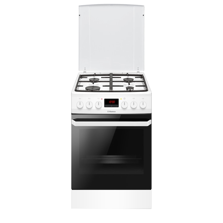 Aragaz Hansa FCMW582109, Mixt, 4 arzatoare, Aprindere electrica, Grill, Clasa A, 50 cm, Alb