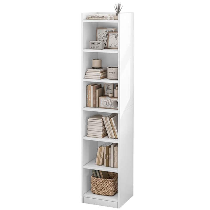 Biblioteca cu 7 rafturi, robust, alb, Muvu, 180x40x30 cm