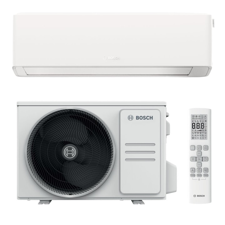 Aparat de aer conditionat Bosch Climate 7000i, 18000 BTU Wi-Fi, Clasa A+++/A++, functie Save Plus, functie Power Control, Wind Avoid Me,3D Airflow, i-Clean, Follow me, alb