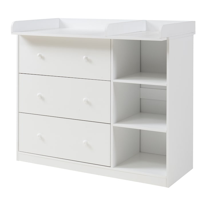 Comoda infasat, en.casa, Beldinupp, 93 x 110 x 55 cm, mdf, alb, cu 3 sertare