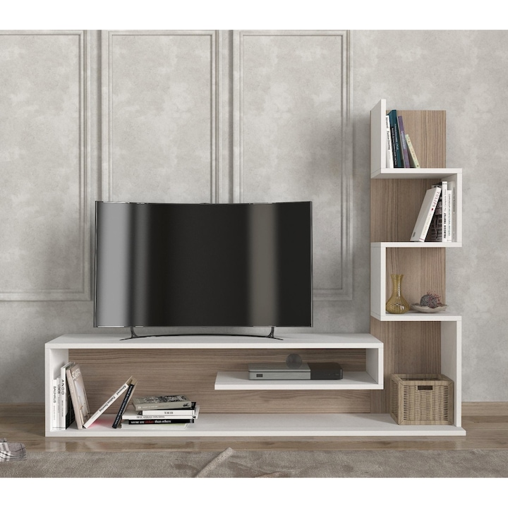 Biblioteca cu Rafturi, UnicUtil®, Biblioteca 4 Niveluri cu 2 Dulapuri, 149.5 x 120.8 x 29.5 cm, PAL Melaminat Alb, Design Modern si Functional, Spatiu Generos pentru Carti si Decor, Finisaj Lucios, Ideala pentru Living sau Birou, Alb