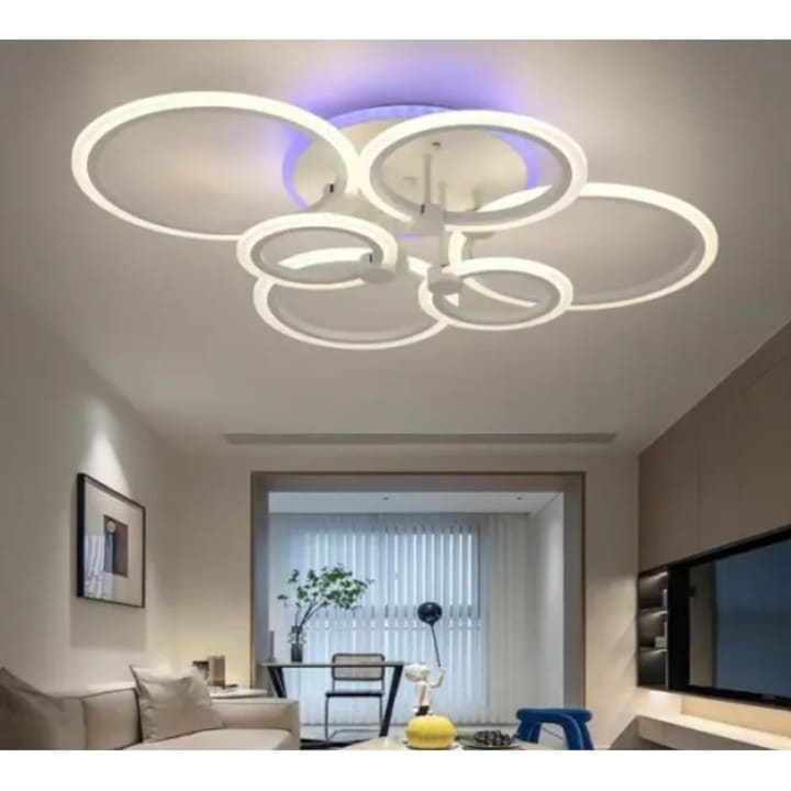 Lustra LED cu telecomanda, lumina Cald Neutru Rece + RGB, intensitate reglabila StrongLED, 6 cercuri Alb 142W ZenLED®