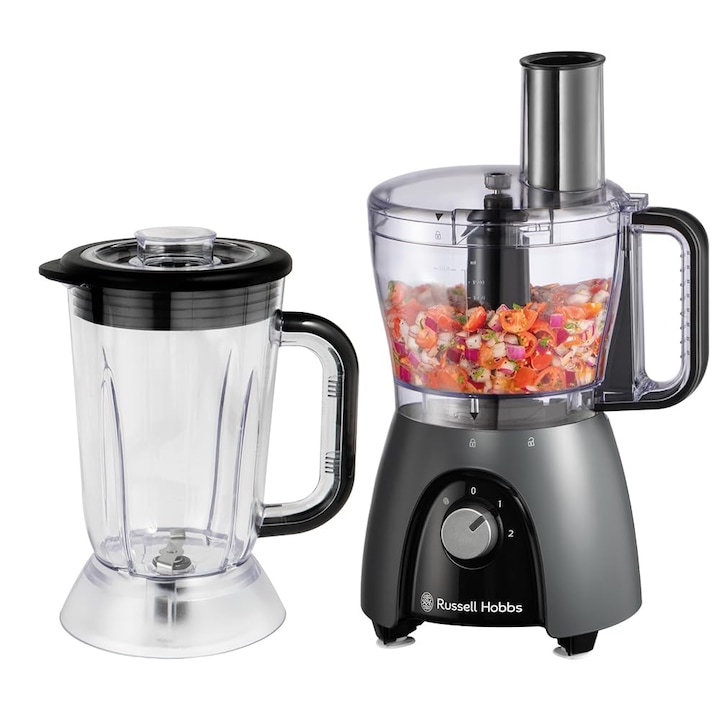 Robot de bucatarie Russell Hobbs [mixer/taietor de legume/mixer pe suport/tocator/blender] Robot de bucatarie (framantare, amestecare si taiere etc., se poate spala in masina de spalat vase, putere mare de 900 W) carbune mat 27111-56
