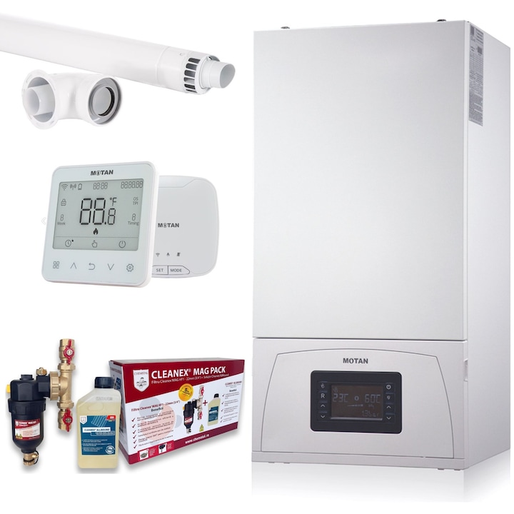 Set Centrala termica Motan Condens 100 25/28kw + Termostat SMART + Pachet cleanex Antimagnetita