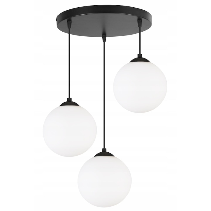 Plafoniera suspendata, Light Home, Florence, reglabile, Lungime 90 cm, Latime 45 cm, Abajur 15 cm, E27, 3 punct de lumina, sticla, Alb/Negru