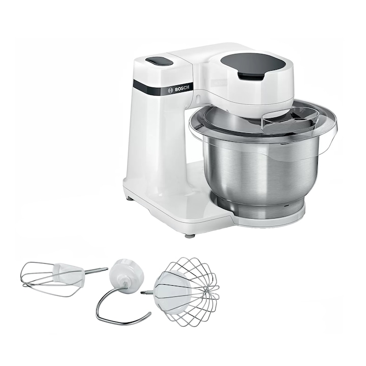 Robot de bucatarie Bosch MUMS2EW00, 700 W, 4 viteze, bol 3.8 l, Mixare planetara 3D, Alb/inox