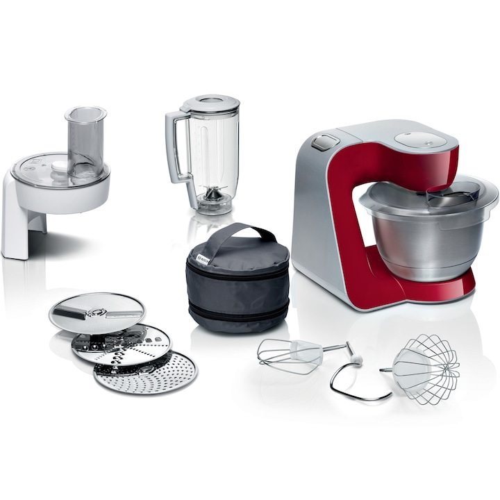 Robot de bucatarie Bosch MUM58720, 1000 W, Bol Inox 3.9 l, blender 1.25 l, 7 viteze+impulse, mixare planetara 3D, rosu