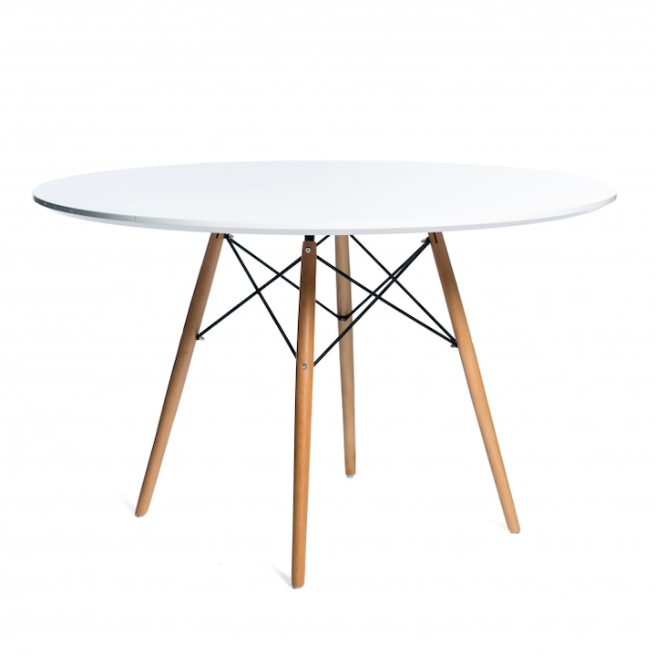 Masa dining / bucatarie Kring Kai, blat rotund, 100x72 cm, lemn/MDF, Alb