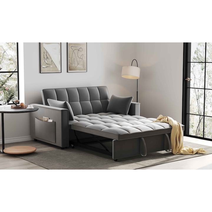 Canapea extensibila 2 locuri 140x77x85 cm Tapitata Catifea Dark Grey Model One Marketmob