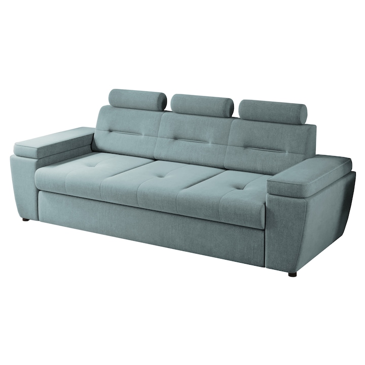Canapea Sik, extensibila, stofa, 244 x 88 x 94 cm, Turcoaz