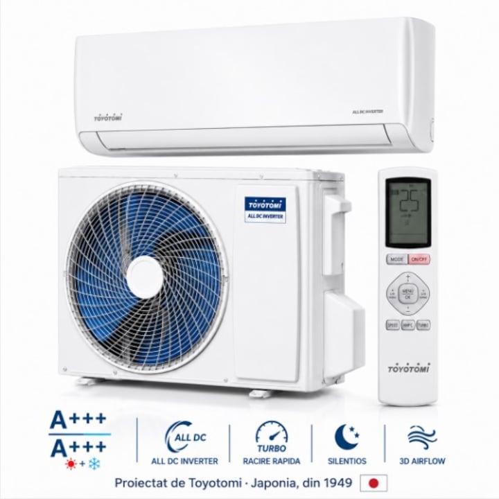 Aparat de Aer Conditionat Toyotomi-Japan VR 12000 BTU cu Wi-Fi, Clasa A+++/A+++, Active Carbon, Filtru HEPA, functie sterilizare, filtru antivirus, Auto Curatare la 56 grade C, ALB