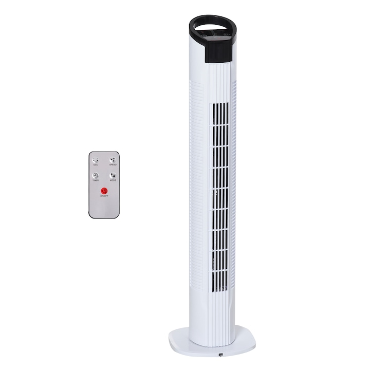 Aer conditionat vertical HOMCOM, Telecomanda, 3 functii, 3 viteze, Temporizator, 20 x 78.5 cm, Alb