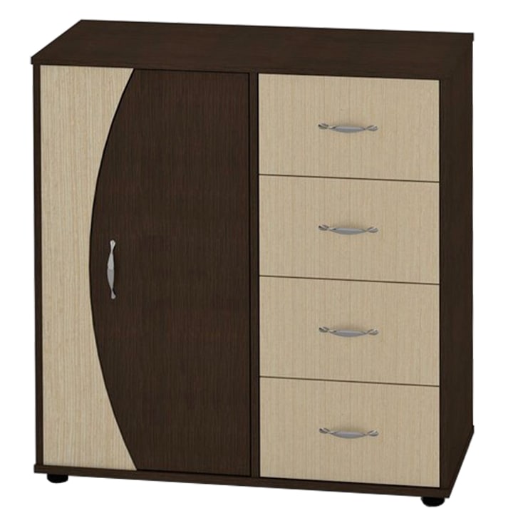 Comoda 4-1-1 RO, 4 Sertare + 1 Usa, 88x45x91cm, Wenge / Mesteacan