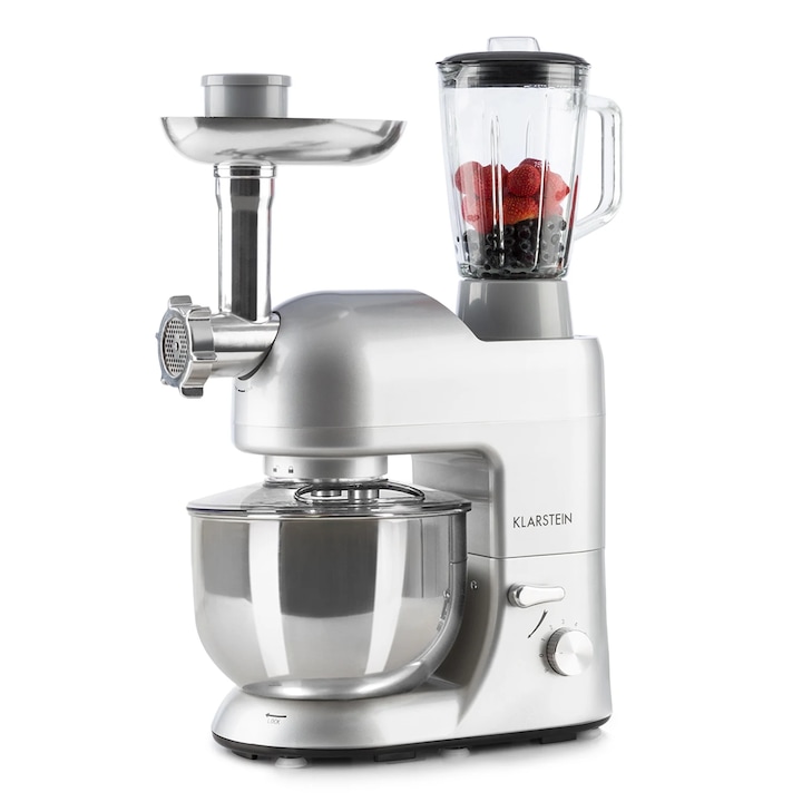 Robot de bucatarie Klarstein Lucia 3 in 1, 1800 W, 6 trepte viteza, blender 1.5l, argintiu metalizat