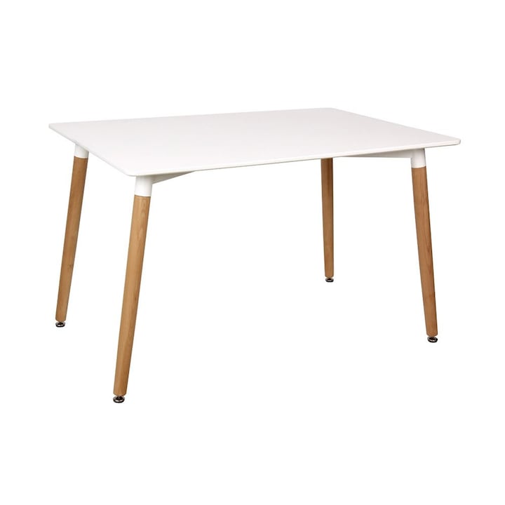 Masa dining / bucatarie Kring Memphis, dreptunghiulara, 120x80x75 cm, Blat MDF, Picioare lemn, Alb