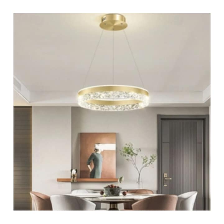Lustra LED Tip Pendul Cu Telecomanda, 3 Tipuri De Lumina, Inaltime Reglabila, auriu Model 8919/500FGD