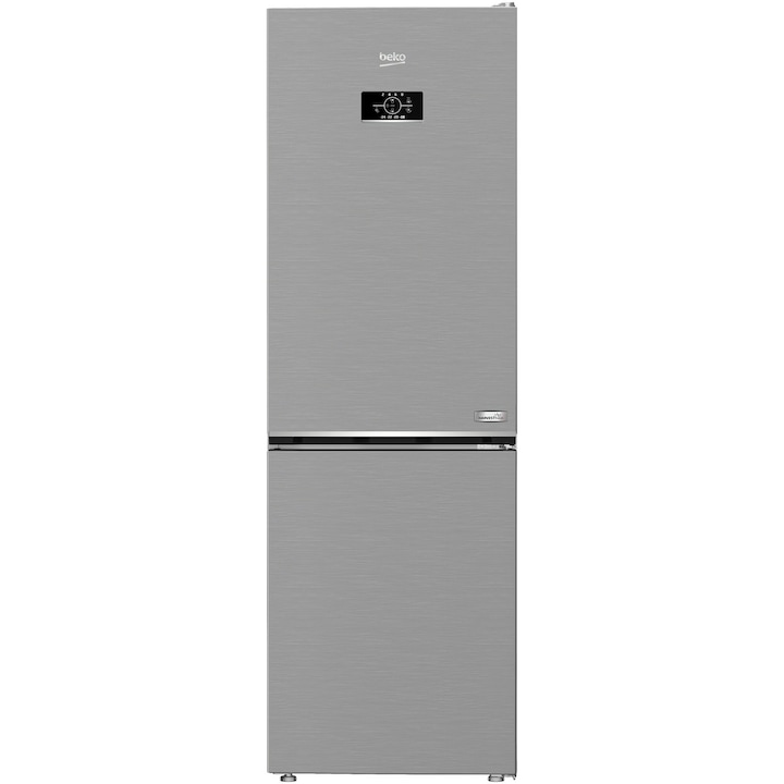 Combina frigorifica Beko B3RCNA364HXB1, 316 l, No Frost, HarvestFresh, AeroFlow, Kitchen Fit, Everfresh+, Clasa E, 187 cm, Metal Look