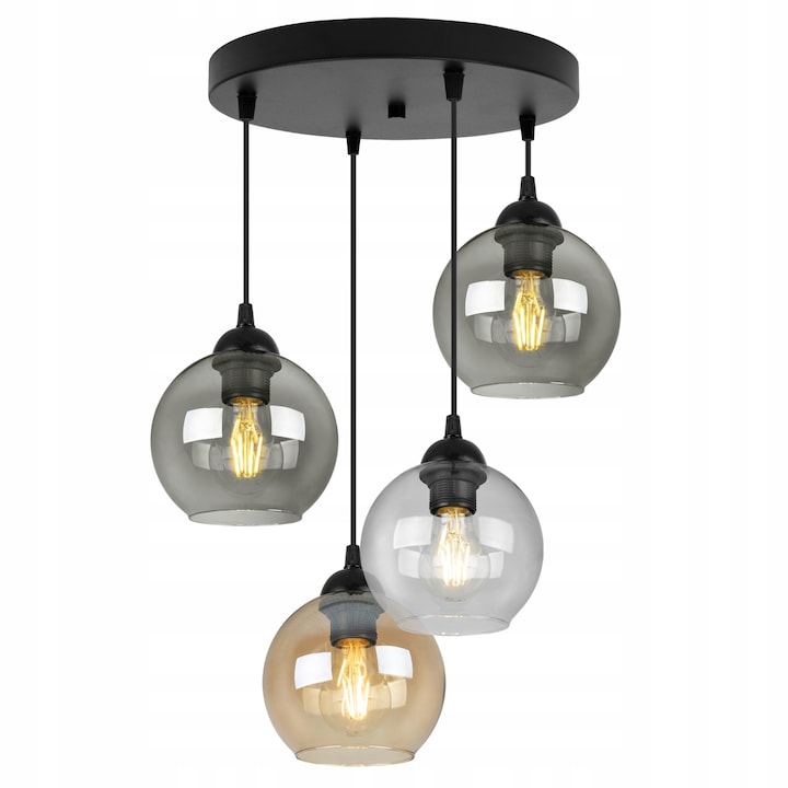 Plafoniera eleganta, Light Home, Haga, reglabile, Lungime 90 cm, Latime 40 cm, Abajur 15 cm, E27, 4 punct de lumina, metal, Negru/Auriu/Transparent