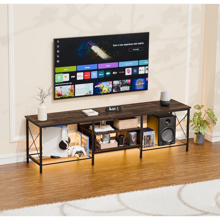 Comoda TV cu Rafturi, Doctor Home Earth, 180 x 40 x 53 CM, Cadru Metal - Maro Rustic