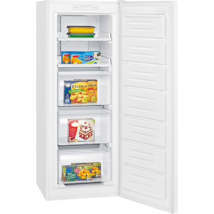 Congelator cu sertare Total No Frost Bomann, GS7362W, H143 cm, volum 161 litri, consum redus, congelare 4 stele, sistem MultiAirflow, temperatura ajustabila, 3 compartimente, 2 rafturi, tava cuburi gheata, usa reversibila, alarma usa deschisa, alb