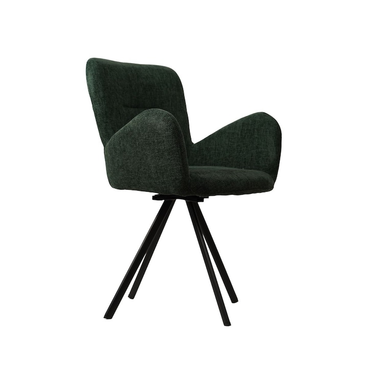Scaun de dining, verde, textil si cadru metalic, picioare rotative, Hectarul, 58x81x55 cm
