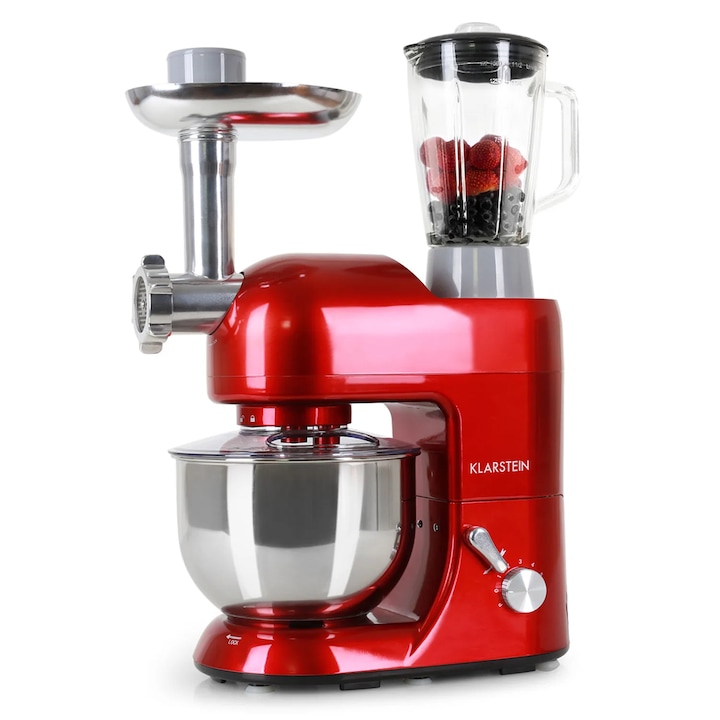 Robot de bucatarie Klarstein Lucia 3 in 1, 1800 W, 6 trepte viteza, blender 1.5l, rosu