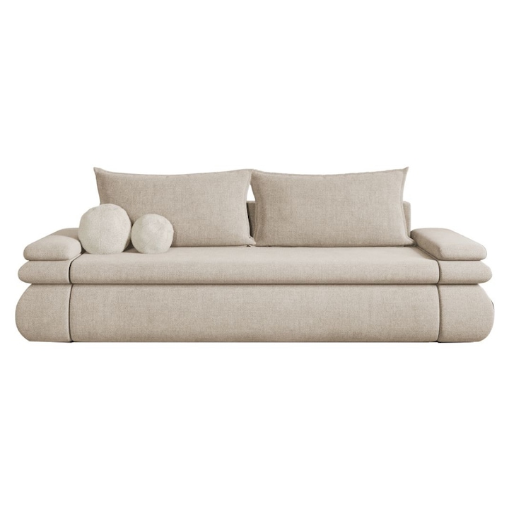 Canapea Molly, extensibila, cu lada depozitare, stofa, 236 x 100 x 90 cm, Crem