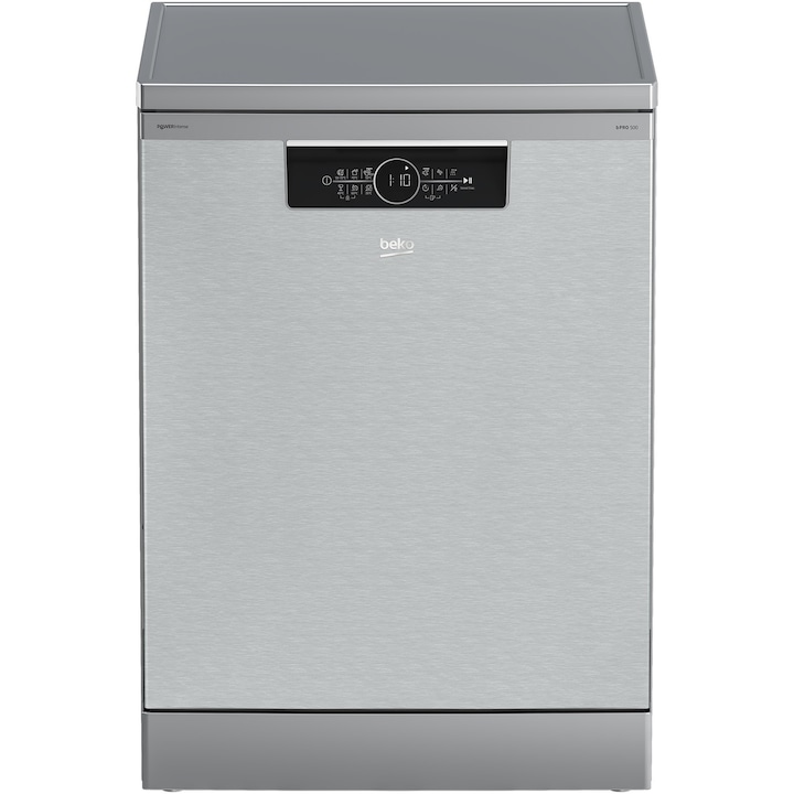 Masina de spalat vase independenta Beko BDFN36540XP, 15 seturi, 6 programe, Clasa C, Auto Glass Shield, SteamGloss, Sertar Tacamuri, Fast+, 60 cm, Pearl Inox